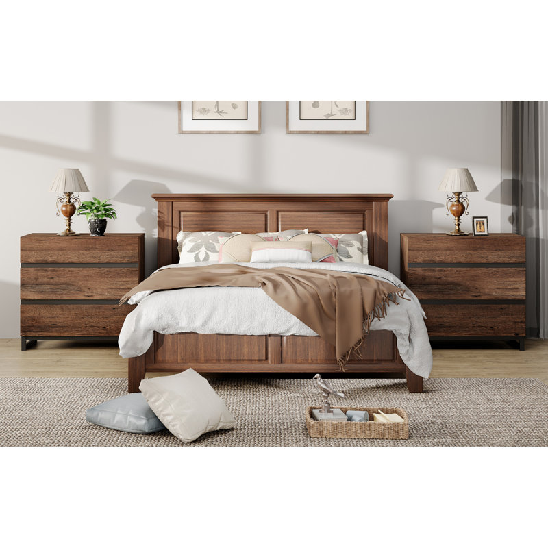 Aadam 3-Drawer Wood Nightstands with Metal Legs, Brown