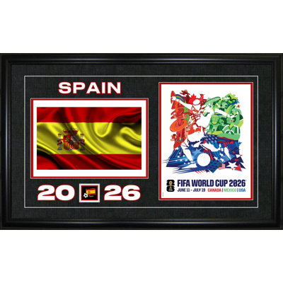 Équipe Espagne, cadre 15 x 24, 2026 sous licence officielle, affiche de la Coupe du Monde de la Fifa avec drapeau encadré, art mural 15 x 24 par 
