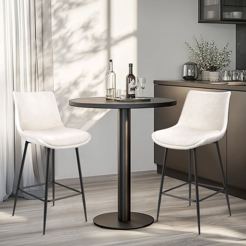 PU Leather Upholstered Counter & Bar Stool with Metal Legs, Beige