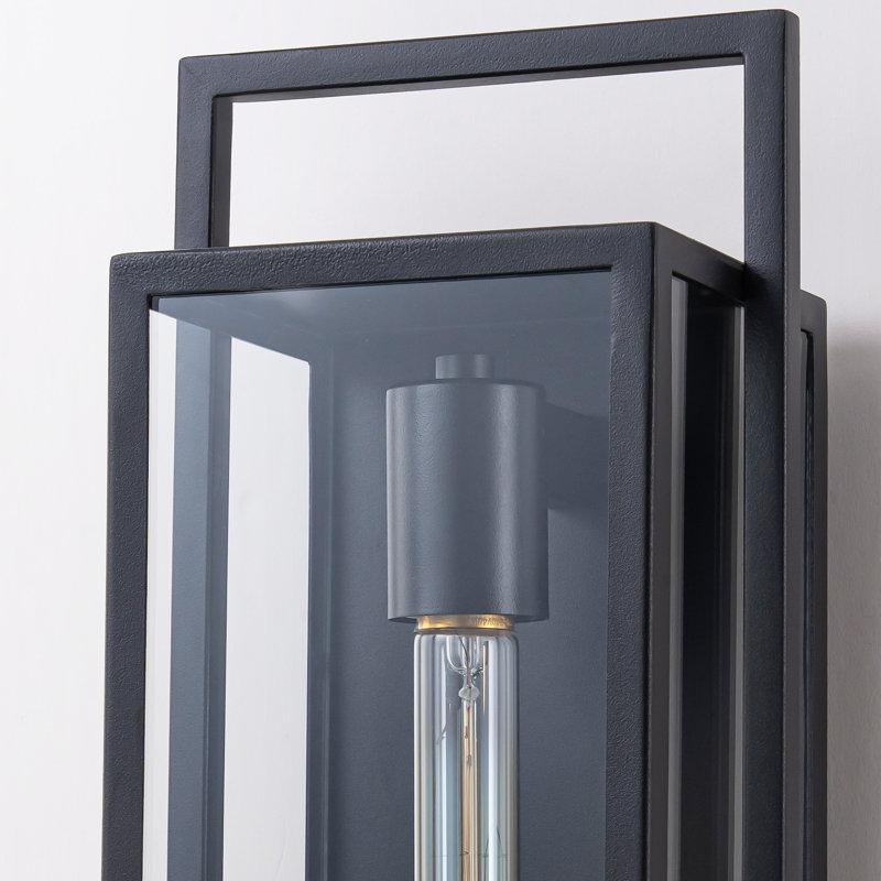 Lanterne murale d'extérieur 19 po H avec cadre noir mat et abat-jour en verre transparent