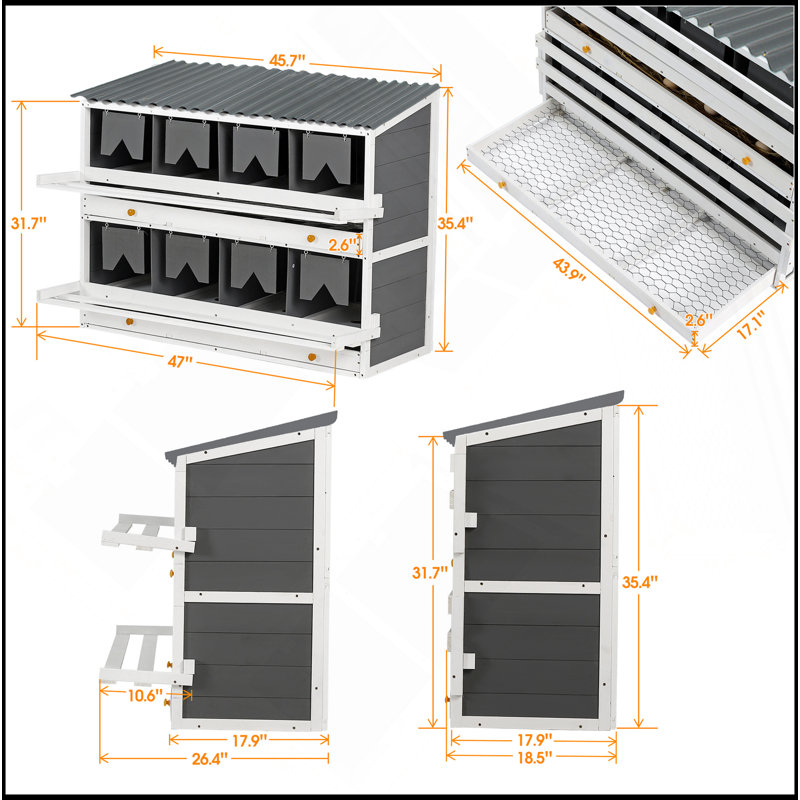 Nesting Boxes For Chickens, Wooden Chicken Nesting Box, 8 Compartments Egg Laying Boxes For Hens, Ducks And Poultry With Rollout Eggs Collection, PVC Roofing And Foldable Perches, 47"Lx26.4"Wx35.4"H