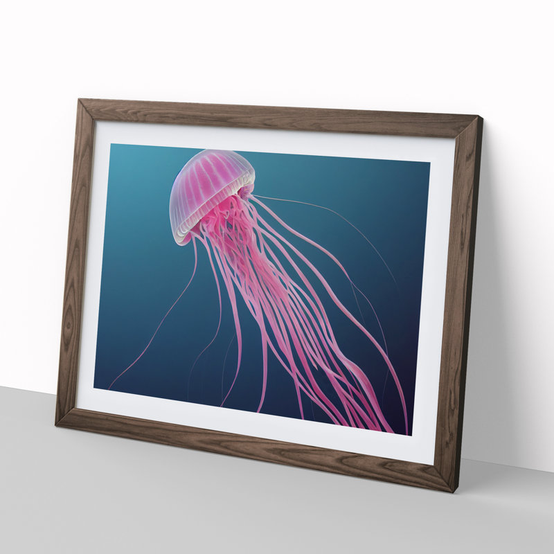 Jellyfish - Single Picture Frame Print, 46cm H x 64cm W x 2cm D, Walnut