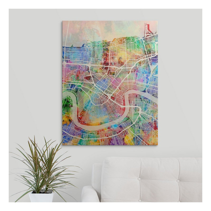 «New Orleans Street Map» par Francy, impression, H 48 po x l 36 po x P 1,5 po, Toile