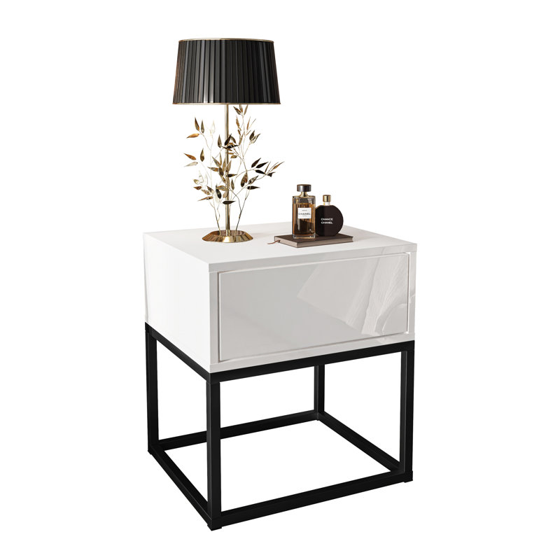 Asana 45cm W Steel Bedside Table, Black/White