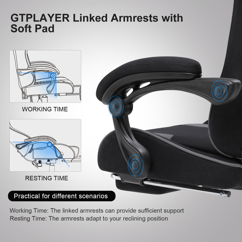 GTPLAYER Adjustable Reclining Ergonomic Swiveling PC & Racing Game Chair with Footrest, Gray