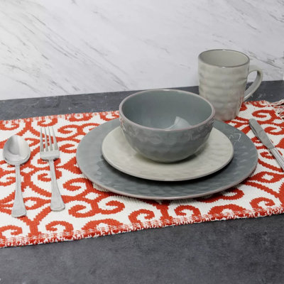 16 Piece Stoneware Dinnerware Set, Slate Blue Gray Dish Set For 4 With Plates, Bowls & Mugs, Microwave & Dishwasher Safe