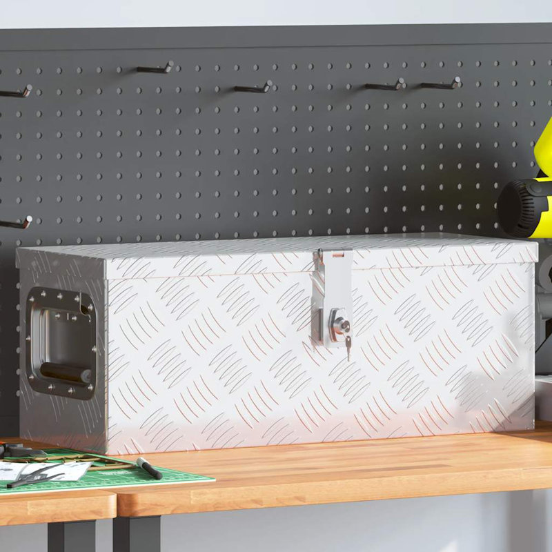 Boîte à outils Boîte de rangement extérieure avec système de verrouillage Coffre à outils en aluminium, Argent