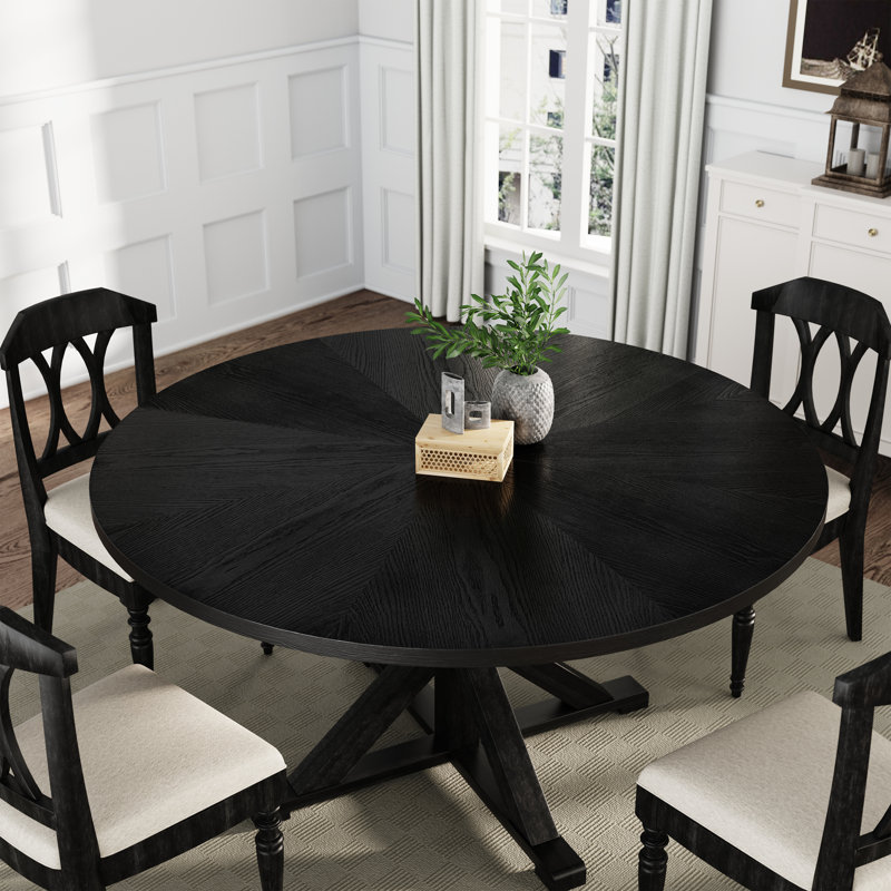 Evonia 59-Inch 8-Seat Round Solid Wood Dining Table, Black, 31.5" H x 59"L x 59"W