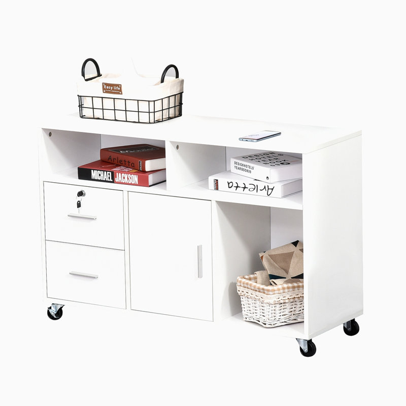 Printer Stand Home Office Mobile Cabinet Organizer Desktop With Caster Wheels, 2 Locking Breaks And Drawer