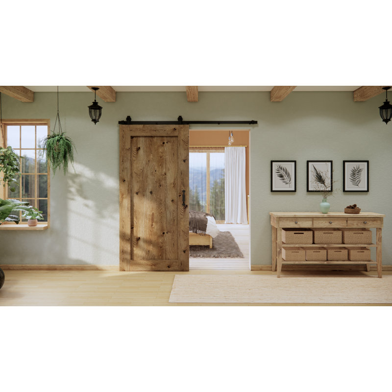 Morosco Oak Wood Sliding Barn Door Rustic, 100 cm x 210 cm, Brown Oil