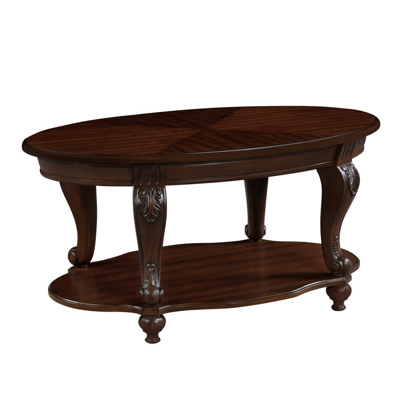 Table basse ovale de 42 po pour le salon, en bois massif avec tablette, facile à assembler, table de salle à manger en cerisier, 2 couleurs ouvertes, simple à assembler