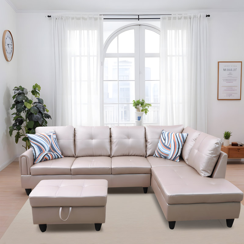 Canapé 5 places avec conception modulaire et repose-pieds avec rangement, Rose