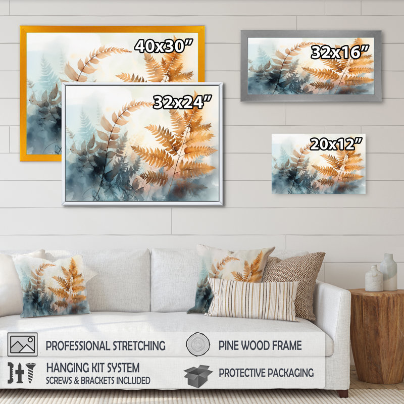 Romaro Brown Fern Reverie III sur toile, H 30 po x l 40 po x P 1,5 po, Cadre flottant doré