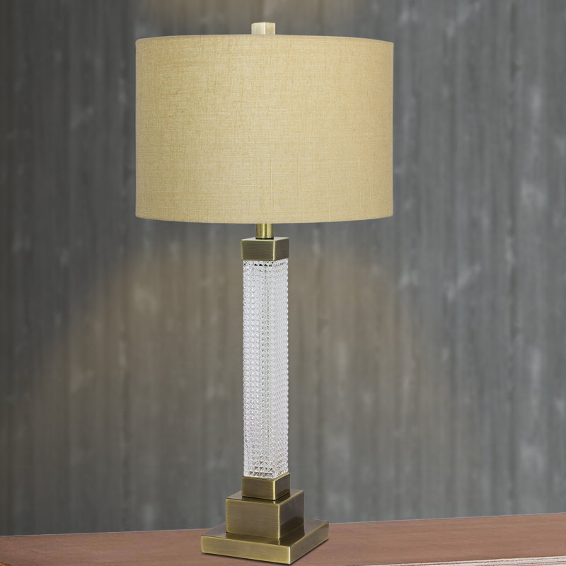 Lampe de table 28 po Simran, Laiton antique, Blanc
