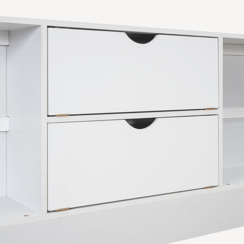 Brackney Platform Bed with Storage Headboard and 8 Drawers, White, Queen