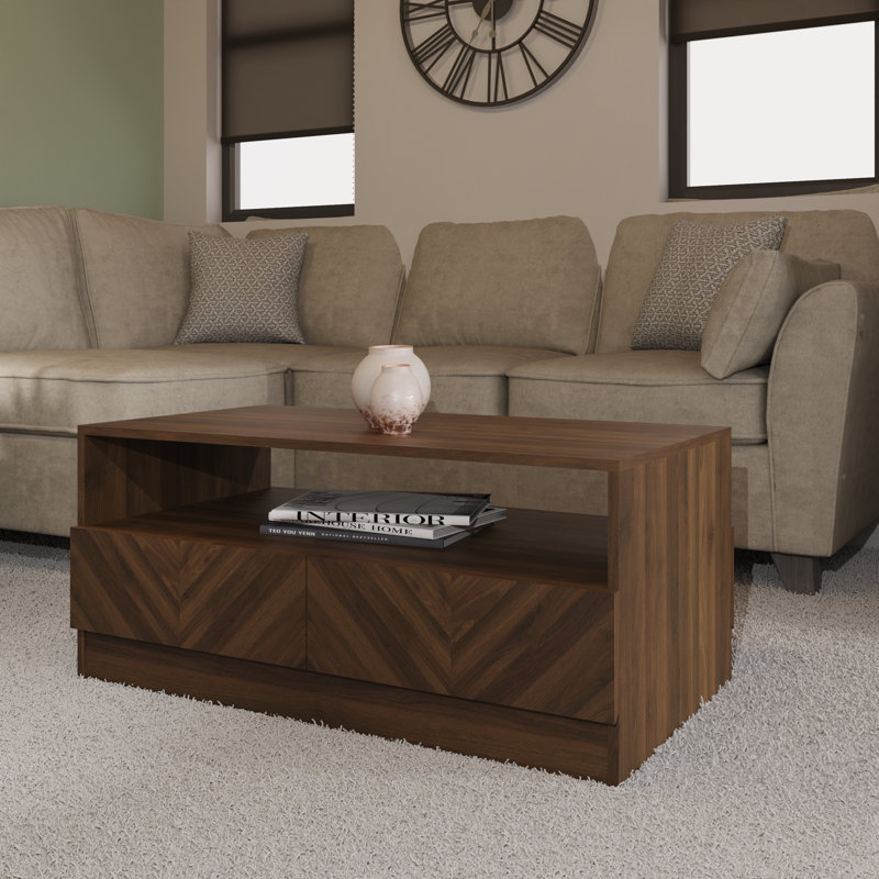 Murshida Solid Coffee Table with Storage, Dark Brown Wood