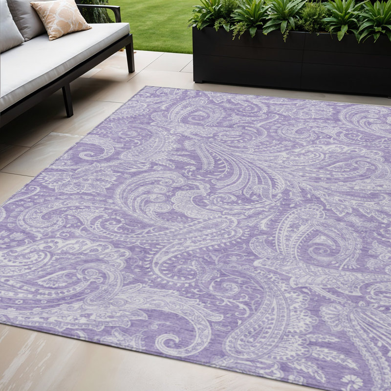 Tapis lavable à motif cachemire lavande mauve et ivoire 5 pi x 8 pi