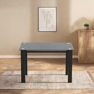 Table de salle à manger rectangulaire en verre au fini noir, 52 po x 27,6 po, 4 places, multifonctionnelle pour le salon et la cuisine