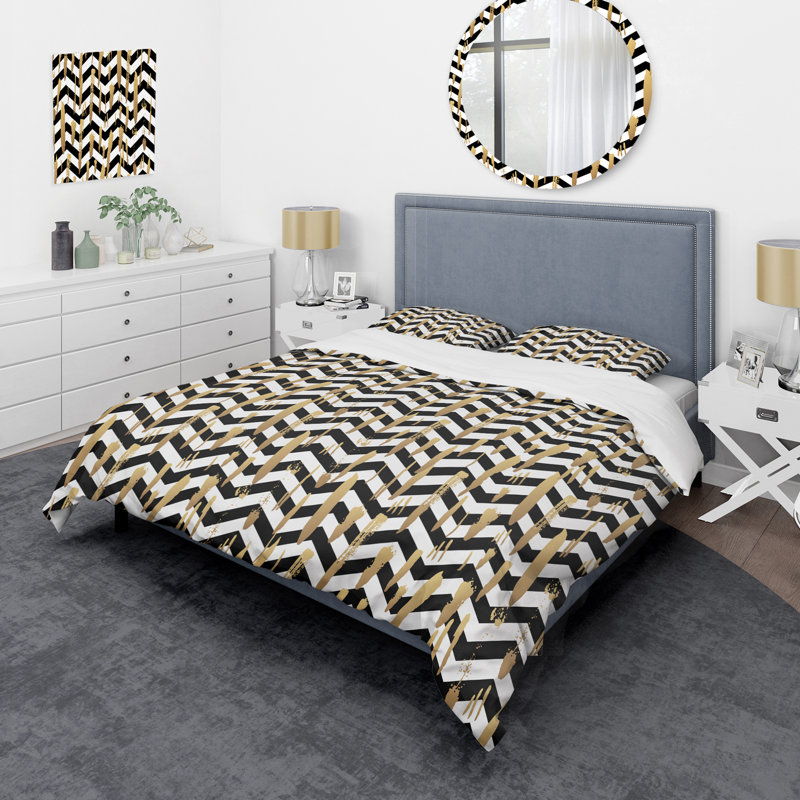 Motif à rayures noires - Ensemble de housse de couette abstrait - Microfibre de polyester