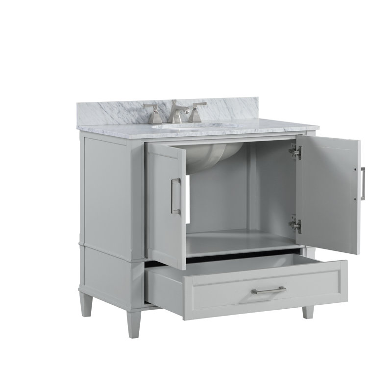 Montauk 36'' W Single Vanity, Morning Fog Gray, White Granite
