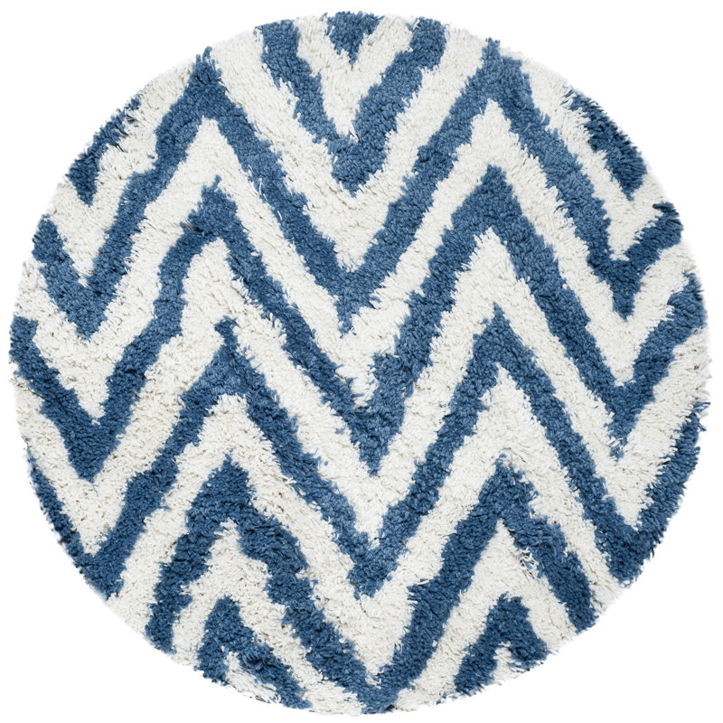 Delane Handmade Tufted Ivory/Blue Area Rug, Round 4'