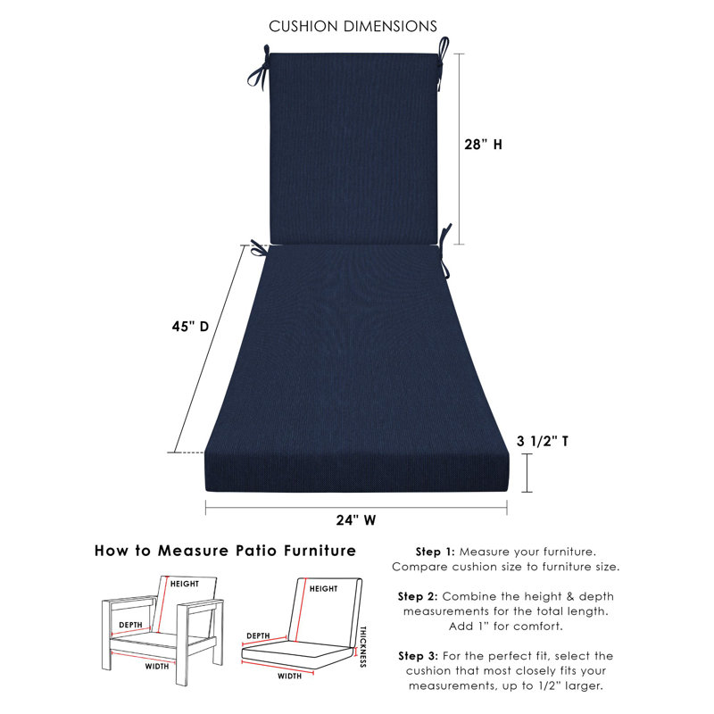 Outdoor Chaise Lounge Cushion – Weather-Resistant, Reversible, Plush Comfort - Basics by Wayfair™, Midnight Blue
