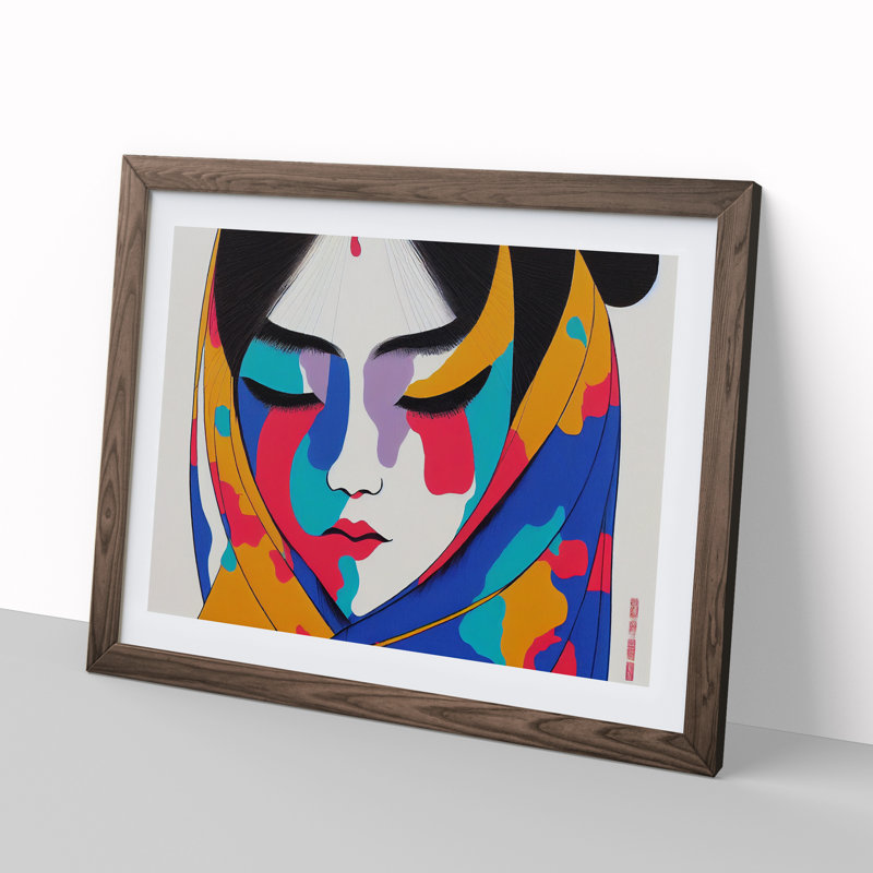Dripping Geisha Abstract - Single Picture Frame Print, 46cm H x 64cm W x 2cm D, Walnut