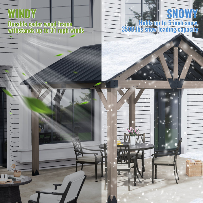 10'x12' Cedar Wood Frame Gazebo with Black Steel Gable Roof