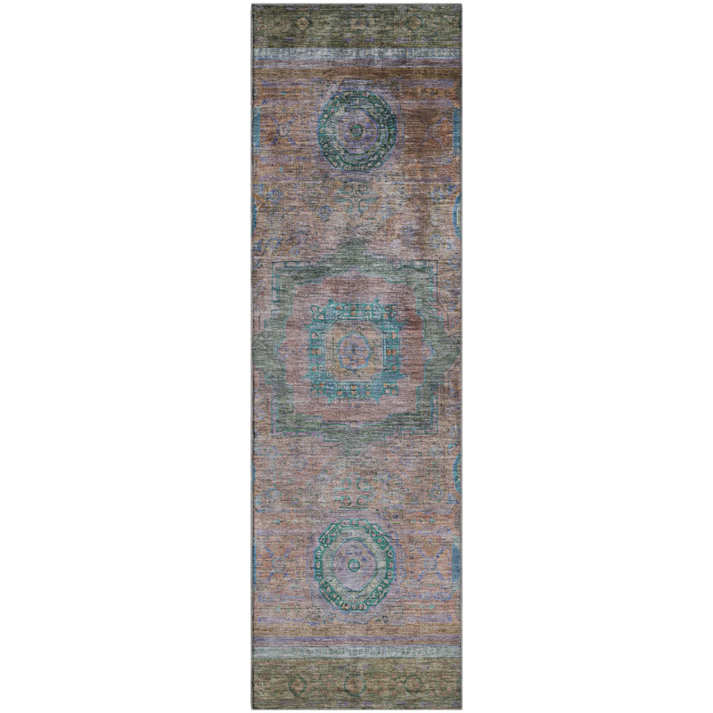 Premium Machine Washable Mayfield AMF2159 global Rug, Runner2'3" x 7'6", Copper
