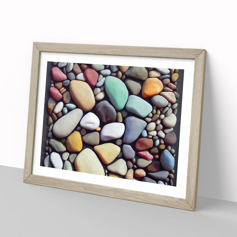 Beauteous River Pebbles - Single Picture Frame Print, Oak Framed, 34cm H x 46cm W x 2cm D