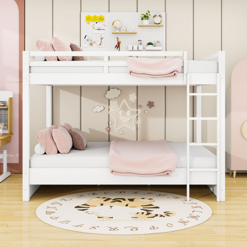 Grand lit superposé en bois avec échelle, Blanc
