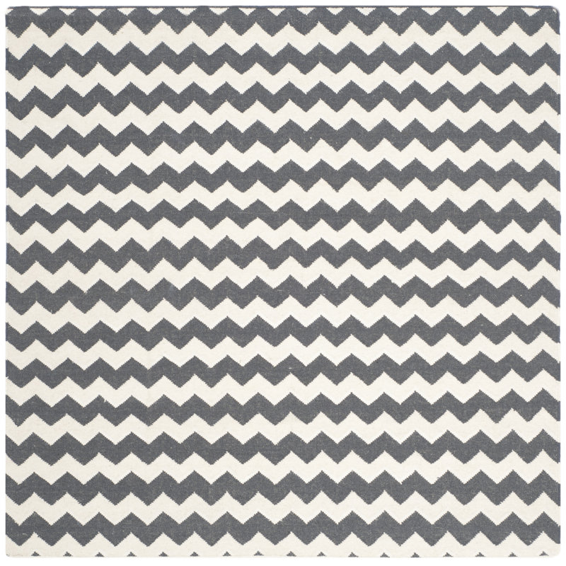 Tapis ivoire / gris anthracite en laine tissé à la main / à chevrons Rodgers, Carré 6 pi
