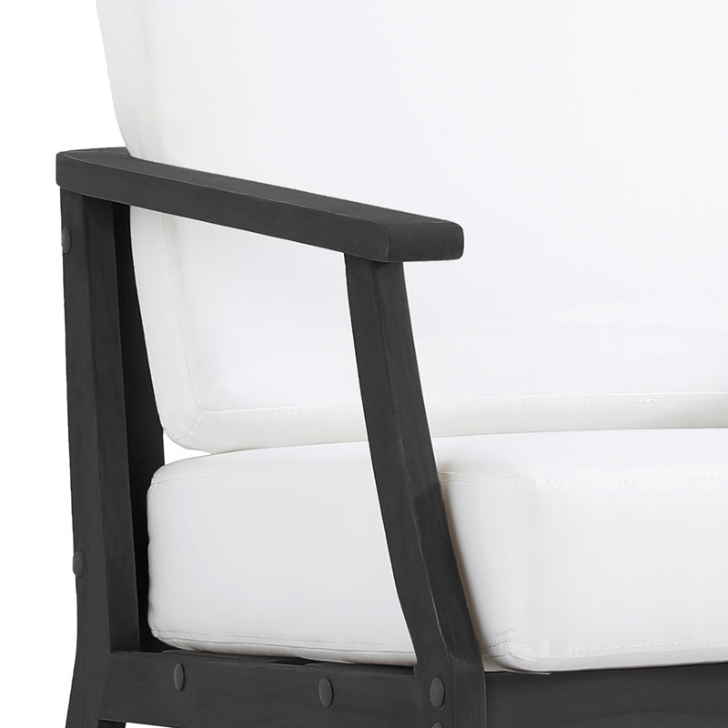 Clinkscales Solid Wood Teak Outdoor Lounge Chair With Cushion And Arms, Beige, Black
