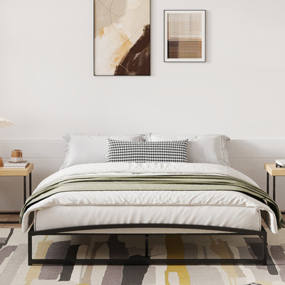 Low Bed Frame Queen Size, 10 Inch Heavy Duty Metal Platform Full Bed Frame with Arch Design, Easy Assembly, Strong Bearing Capacity, Under Bed Storage, No Box Spring Needed