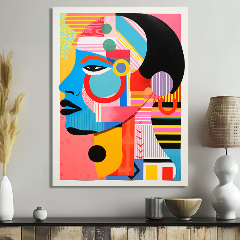 «Afro American Colorful Retro Collage I - Abstract Portraits», art mural, Toile tendue, H 44 po x l 34 po x P 1,5 po