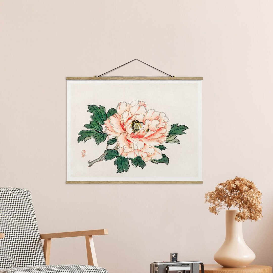 Gerahmter Kunstdruck Asian Vintage Drawing Pink Chrysanthemum