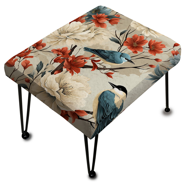 Repose-pieds floral beige et rouge