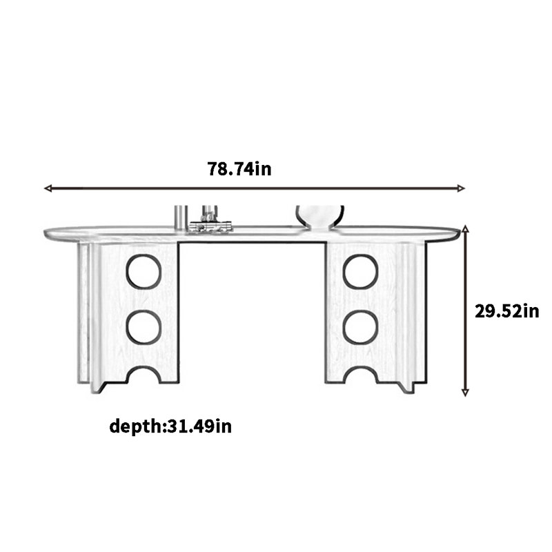 Table de salle à manger Vintage, H 29,52 po x L 78,74 po x l 31,49 po, Noir, noir, noir, noir, Noir, noir, noir, noir