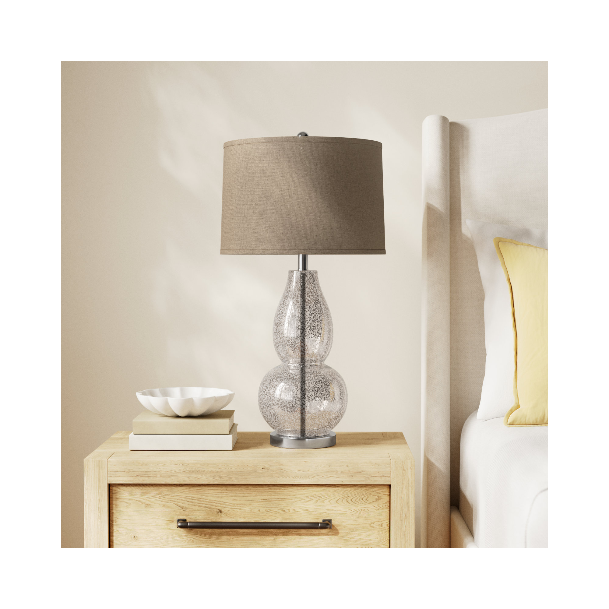Parkston Glass Table Lamp, Antique Silver/Wheat Shade