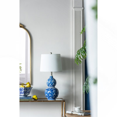 D13x25.7" Blue And White Round Two-Tiered Ceramic Vase Lamp