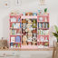 Bibliothèque pour enfants de 63 po de largeur avec rangement pour jouets, 12 armoires de rangement ouvertes avec rangement pour animaux en peluche, rangement pour livres pour salle de jeux, chambre d'enfant, salon (rose)
