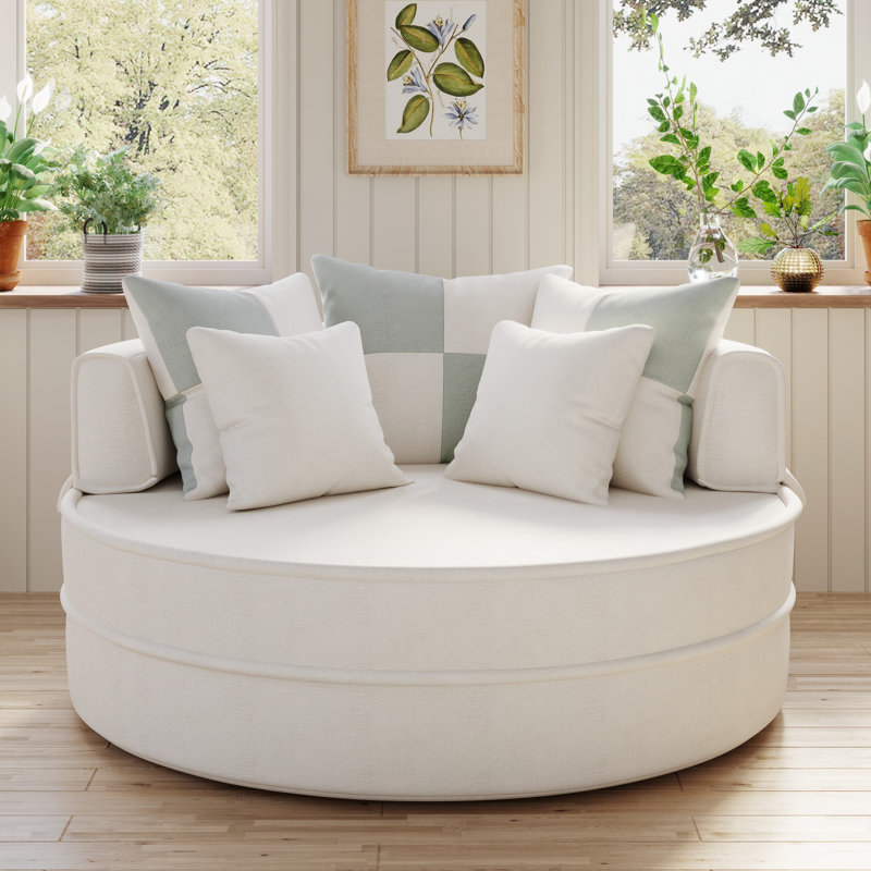  Canapé rond surdimensionné sans os rembourré avec repose-pieds, Beige