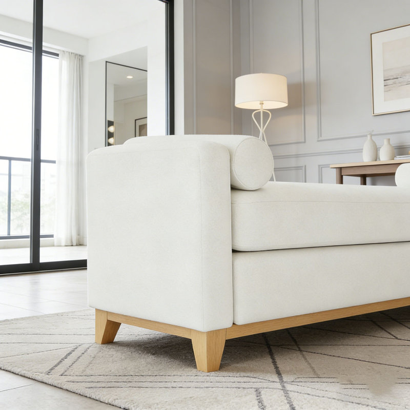 Solid Wood Upholstered Bench, 66.34 inch, Beige+Natural