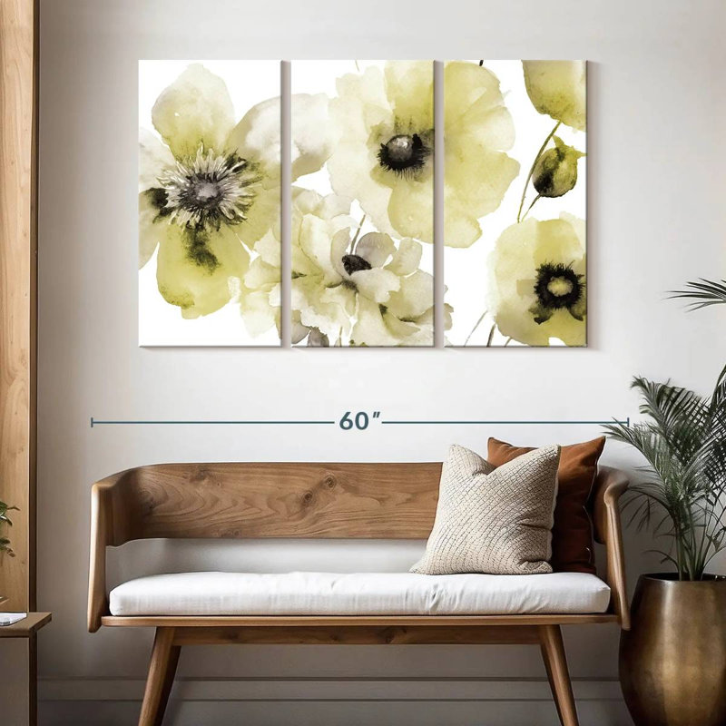 Harnek gris jaune fleuri I, H 32 po x l 50 po