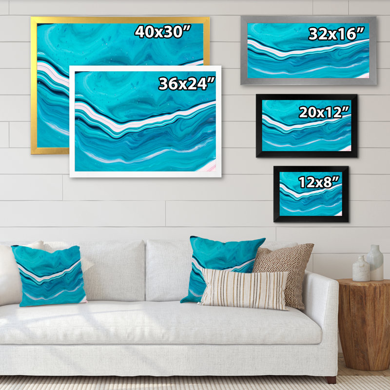 Luxury Turquoise Marble River VI - reproduction d'art sur toile encadrée, H 16 po x l 32 po x P 1 po, Toile encadrée dorée