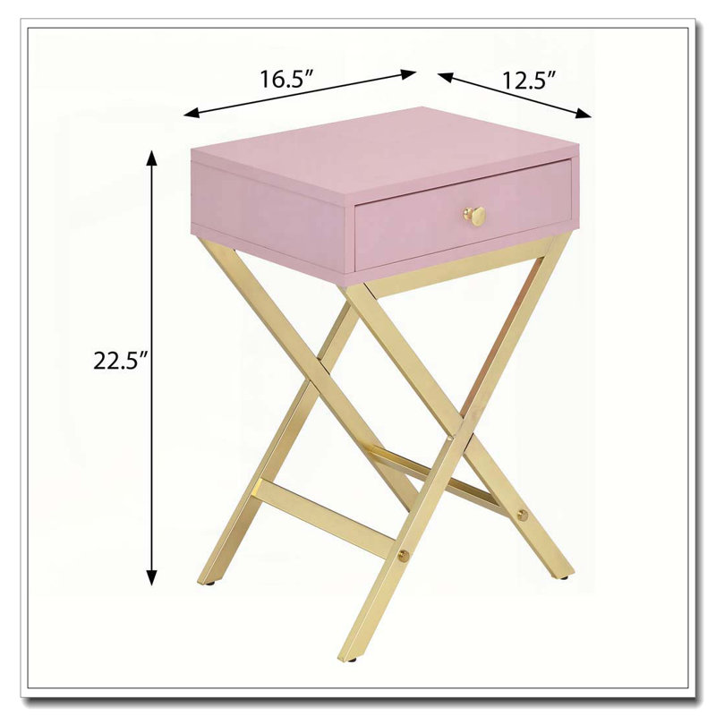 Pink and Gold 1-Drawer Rectangular Accent Table