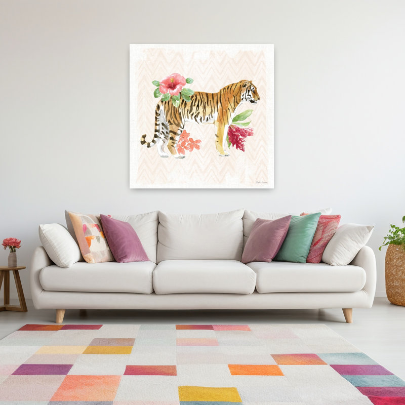Dessin de tigre de la jungle IV, art tropical, H 48 po x l 48 po