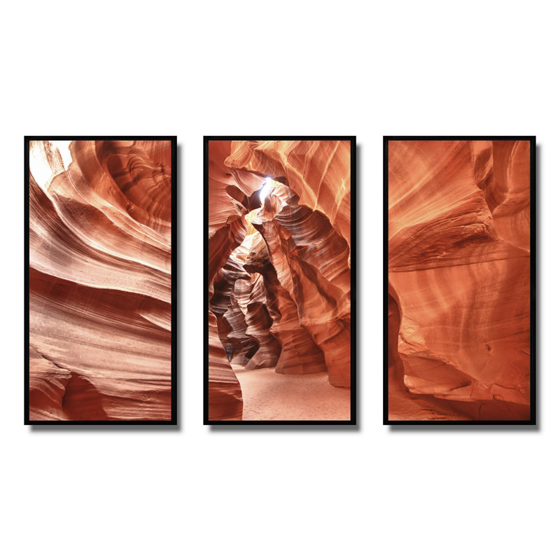 Antelope Canyon High Structures - Ensemble de 3 toiles encadrées, Noir, H 28 po x l 36 po x P 1 po