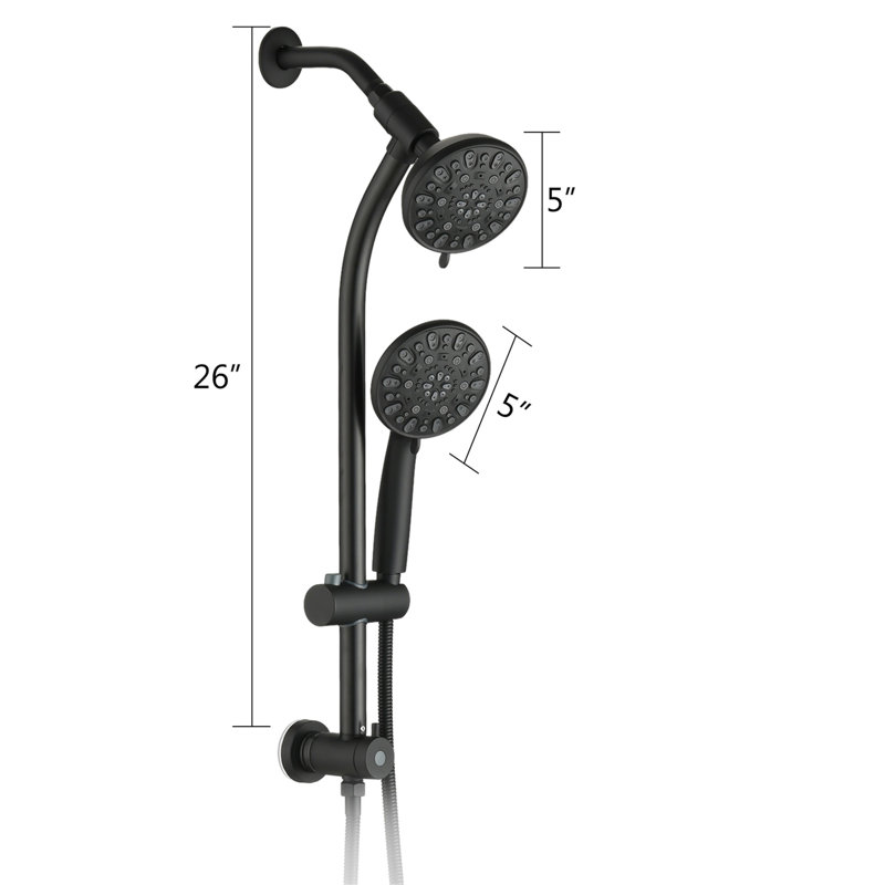 Pomme de douche à pluie coulissante en acier inoxydable sans perçage à 7 réglages, système de spa à double pomme de douche