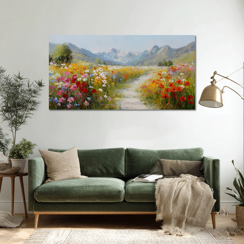  Art mural sur toile Wildflower - Nature vibrante et décoration murale de photos de fleurs pour le salon, œuvres d'art printanières florales pour chambre à coucher, décoration de peinture encadrée, 12 po x 24 po